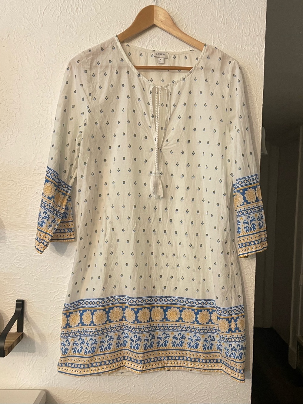 J. Crew White 100% cotton tunic cover-up Print Border Dress Medium